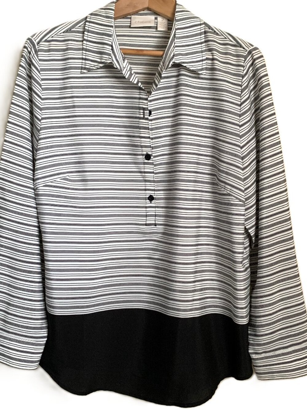 Chico's Black & White Striped Tunic Blouse Long Sleeve Size 2